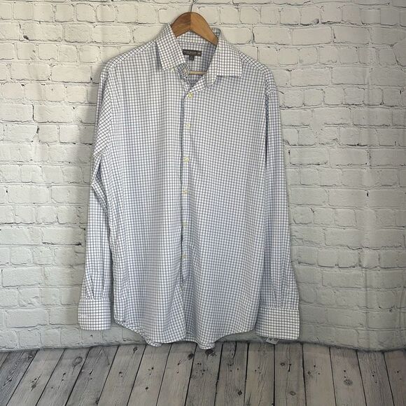 Peter Millar Summer Comfort Mens Long Sleeve Purple Gray Checkered size L Large - Picture 1 of 9